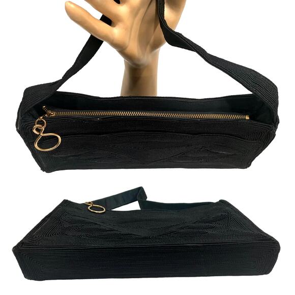 40s Black Cordé Purse | Retro Rockabilly Handbag - Picture 4 of 9